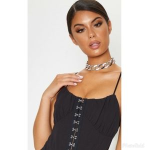 PrettyLittleThing Black Crepe Hook & Eye Bodysuit